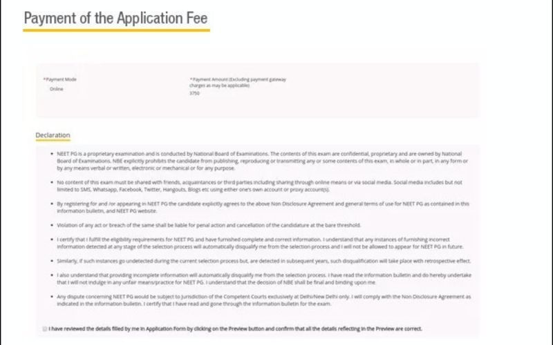 Payment of Required Fee for the Exam Application Form.
